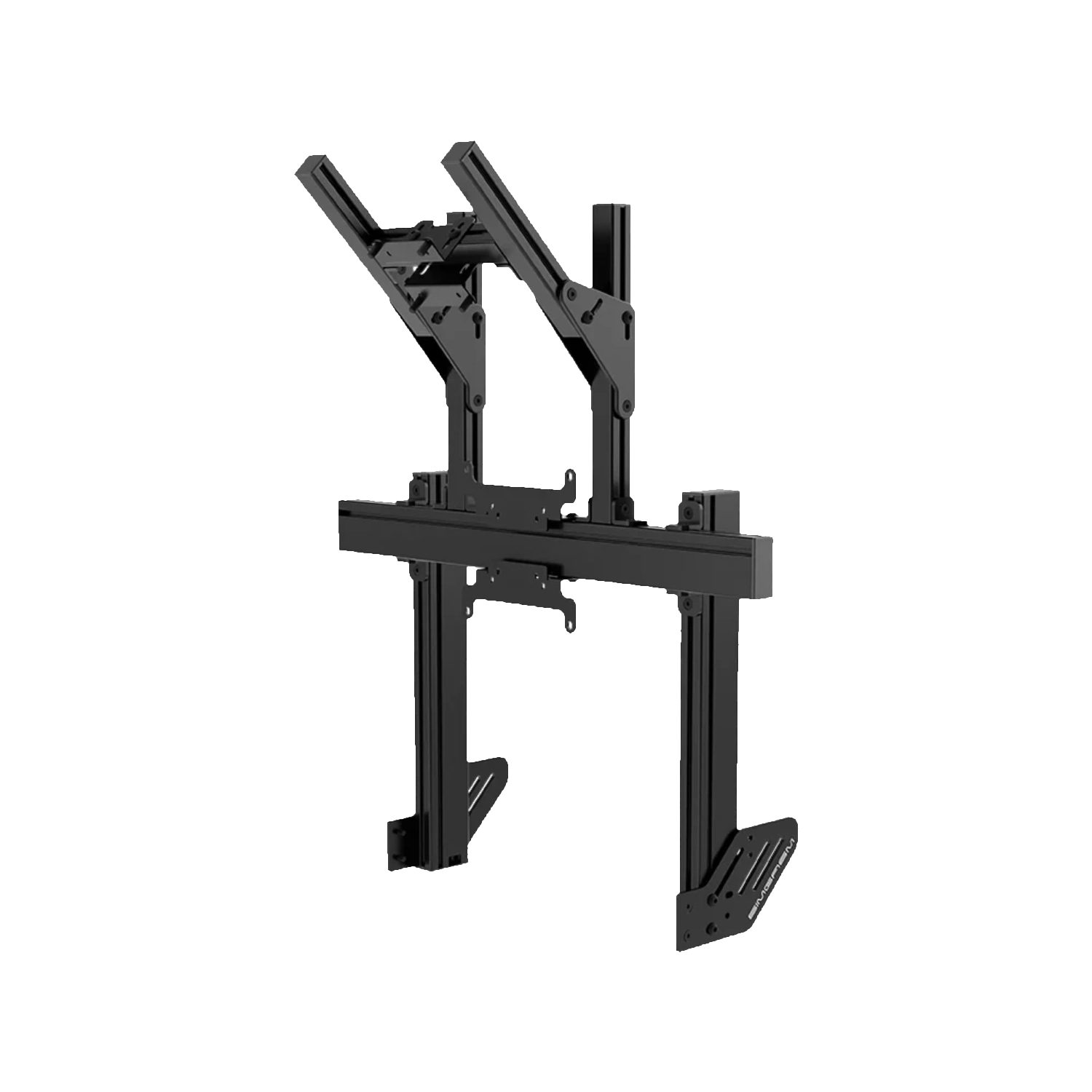 Simgasm Apex Integrated Dual Monitor Stand: vertical main and upper monitor arrangement